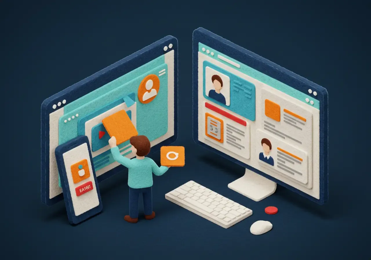 Website being developed with code and design elements